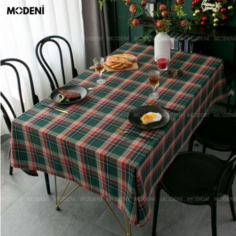  Khăn Trải Bàn Caro Retro Xanh Cao Cấp – Vải Dày Chống Nhăn – Tăng Vibe Ấm Cúng Cho Tiệc Tối, Noel, Decor Quán Café 