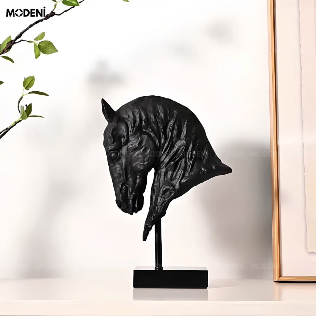 Tượng Đầu Ngựa Corvus Resin Nguyên Khối Phong Cách Modern Luxury Trang Trí Tủ Kệ