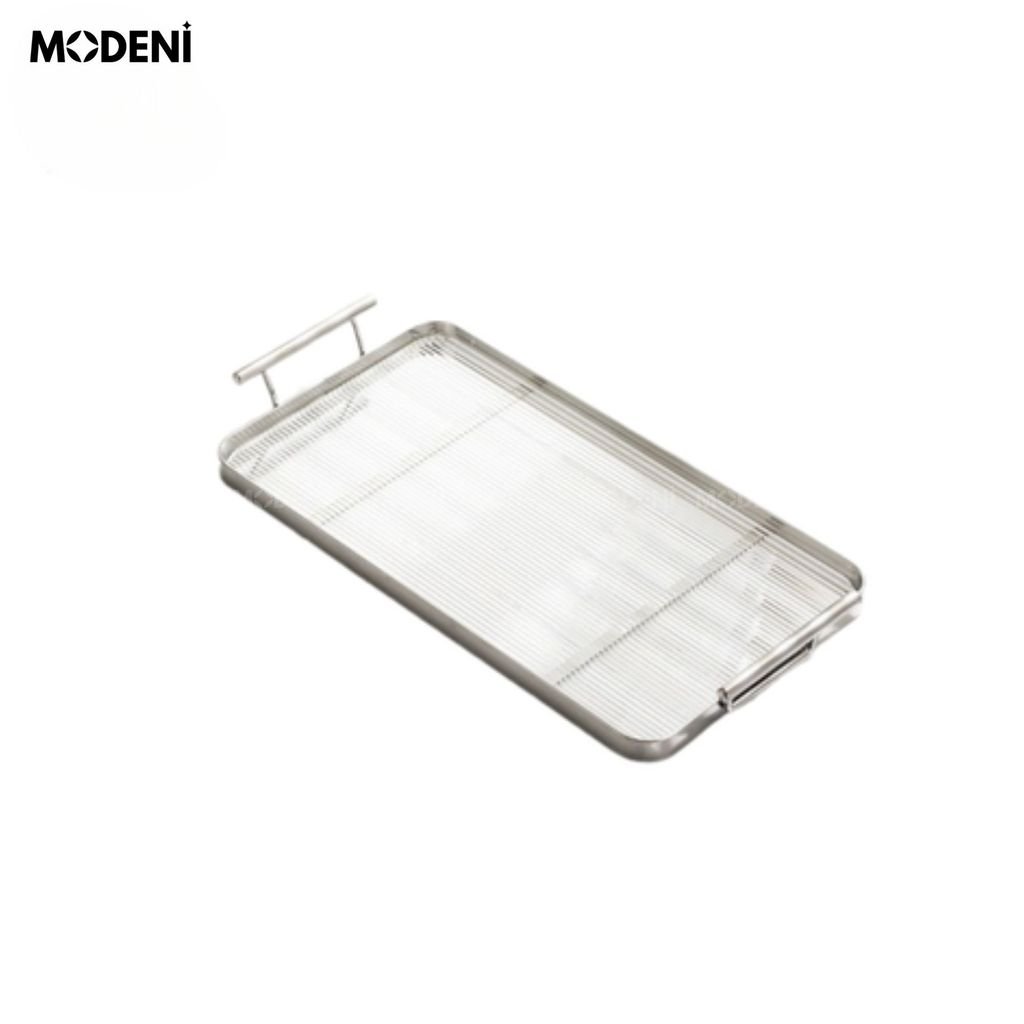 Khay Oriana Silver – Khay Decor Bắc Âu Sang Trọng – Tay Cầm Vàng Tinh Tế, Đựng Bánh Kẹo, Đồ Uống