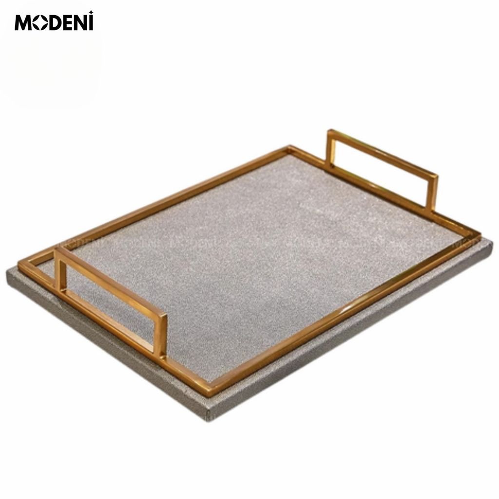 Khay Dorian Da Xám – Khay Decor Sang Trọng Hiện Đại – Thiết Kế Tối Giản Chống Trượt, Trang Trí Bàn Sofa, Console, Quà Tặng Gu Tinh Tế