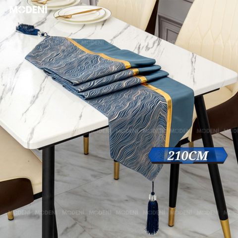 khăn bàn Blue flowrous cao cấp họa tiết lá vân đá