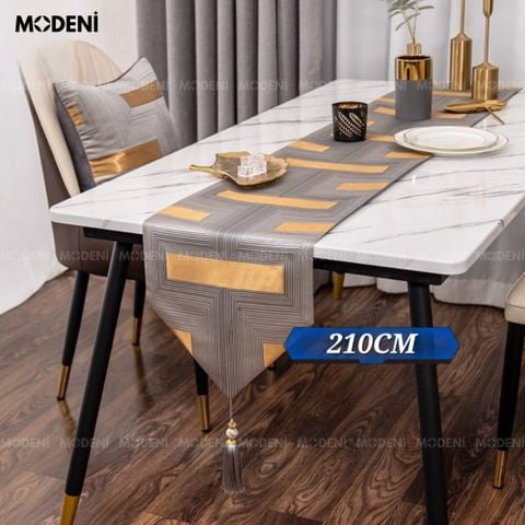 khăn bàn pano hiện đại phối xám ánh vàng cao cấp