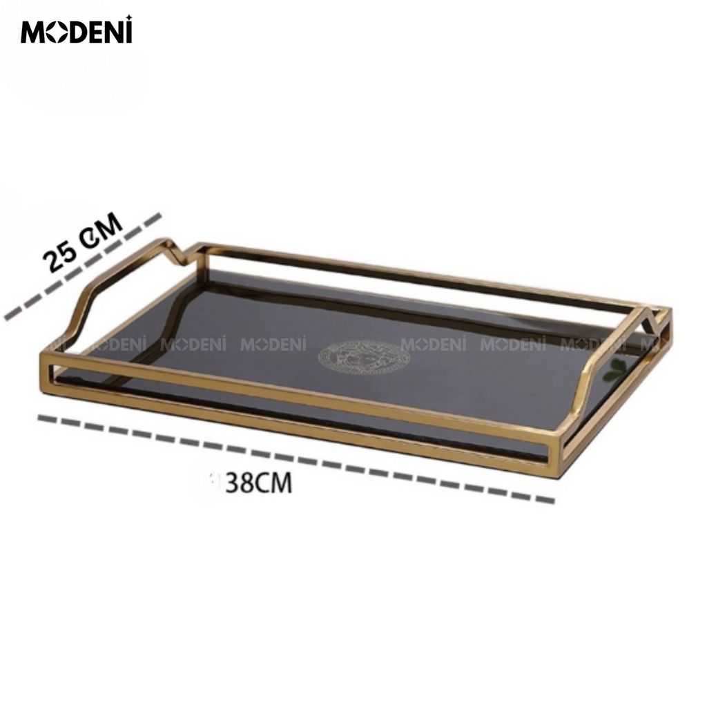 Khay Barocco Chữ Nhật – Decor Luxury Viền Vàng Mặt Gương Đen – Sang Trọng, Tinh Xảo Cho Bàn Console, Bàn Sofa Phong Cách Châu Âu Hiện Đại