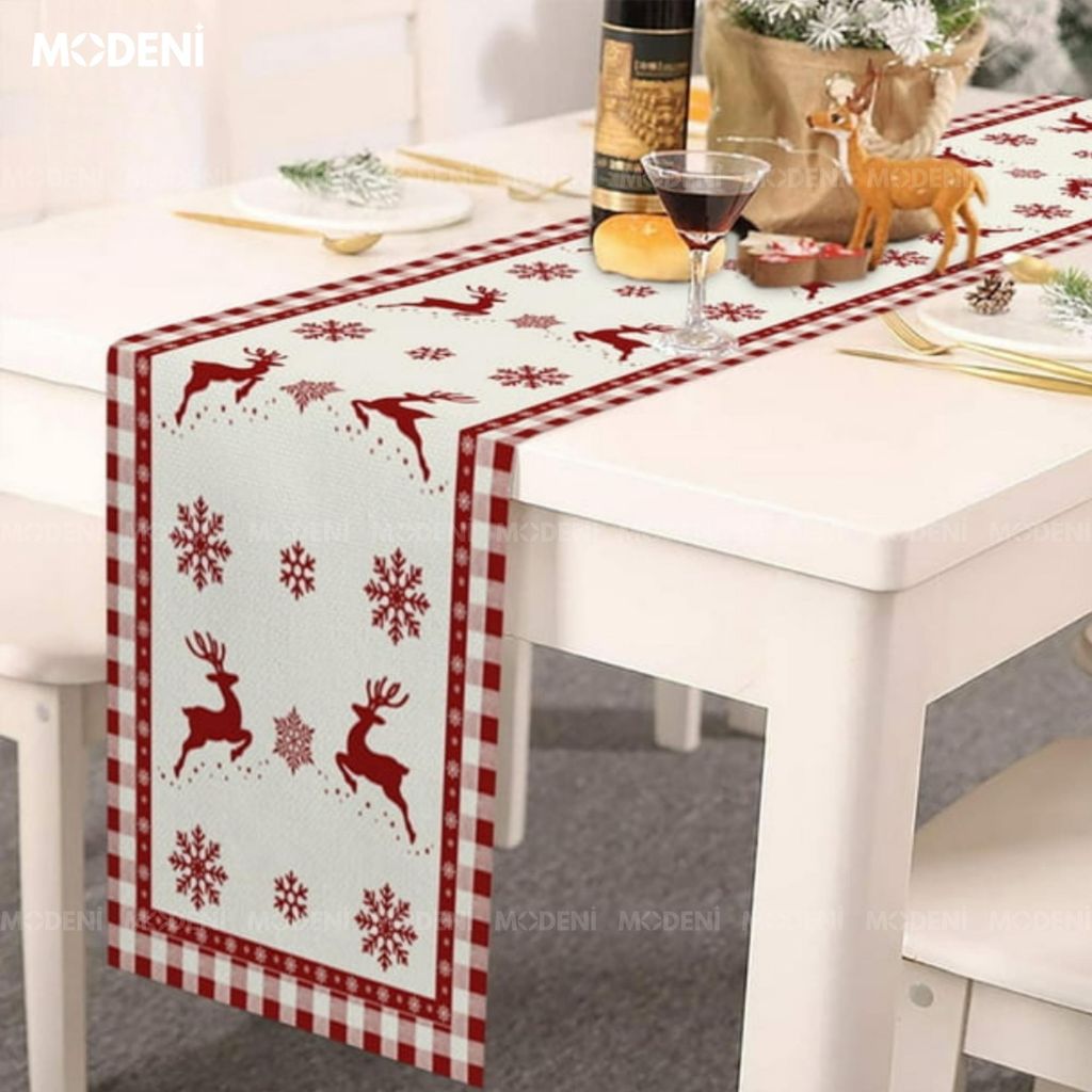 Khăn Trải Bàn Table Runner White Deer Cao Cấp – Trang Trí Giáng Sinh “Tuần Lộc Trên Tuyết” Nghệ Thuật – Table Runner Red Vintage
