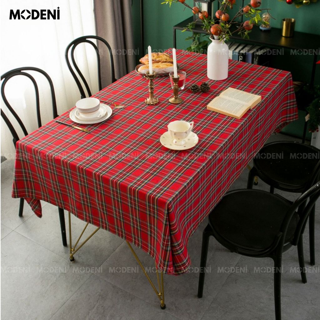 Khăn Trải Bàn Caro Retro Đỏ Cao Cấp – Vải Dày Chống Nhăn – Tăng Vibe Ấm Cúng Cho Tiệc Tối, Noel, Decor Quán Café