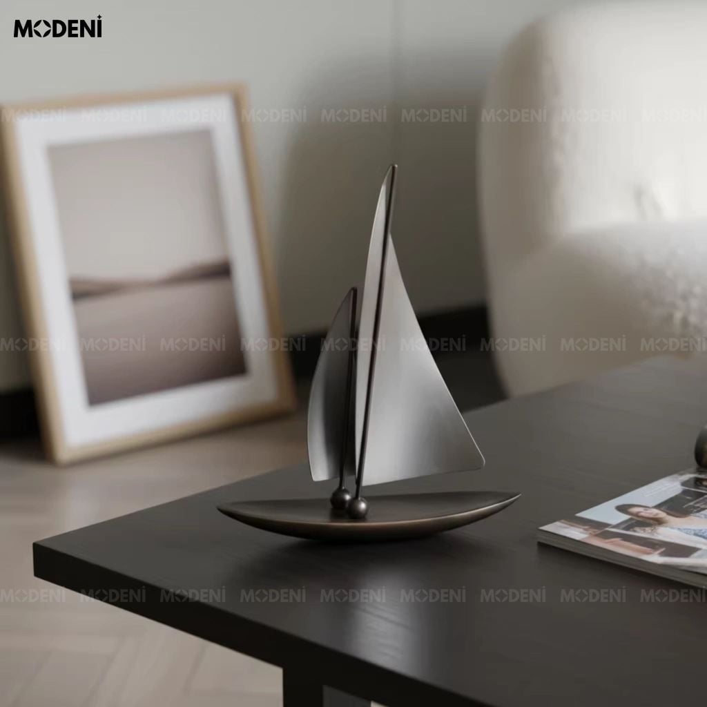 Tượng Trang Trí Thuyền Buồm Oceanis Composite Đúc Nguyên Khối Nâu Đen Ánh Đồng Phong Cách Modern Minimalism