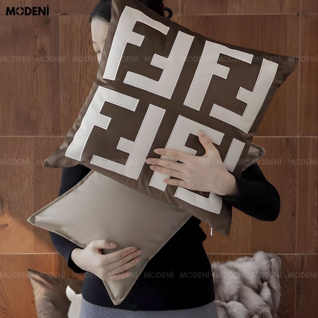 Vỏ Gối Sofa Softarc – Vải Nhung Phối Da Microfiber Thiết Kế Hình Khối Đối Xứng May Cắt Ráp Japandi