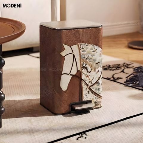  Thùng rác Gallop Brown da cao cấp phối inox phong cách đơn giản cho không gian trung tâm sang trọng tinh tế 
