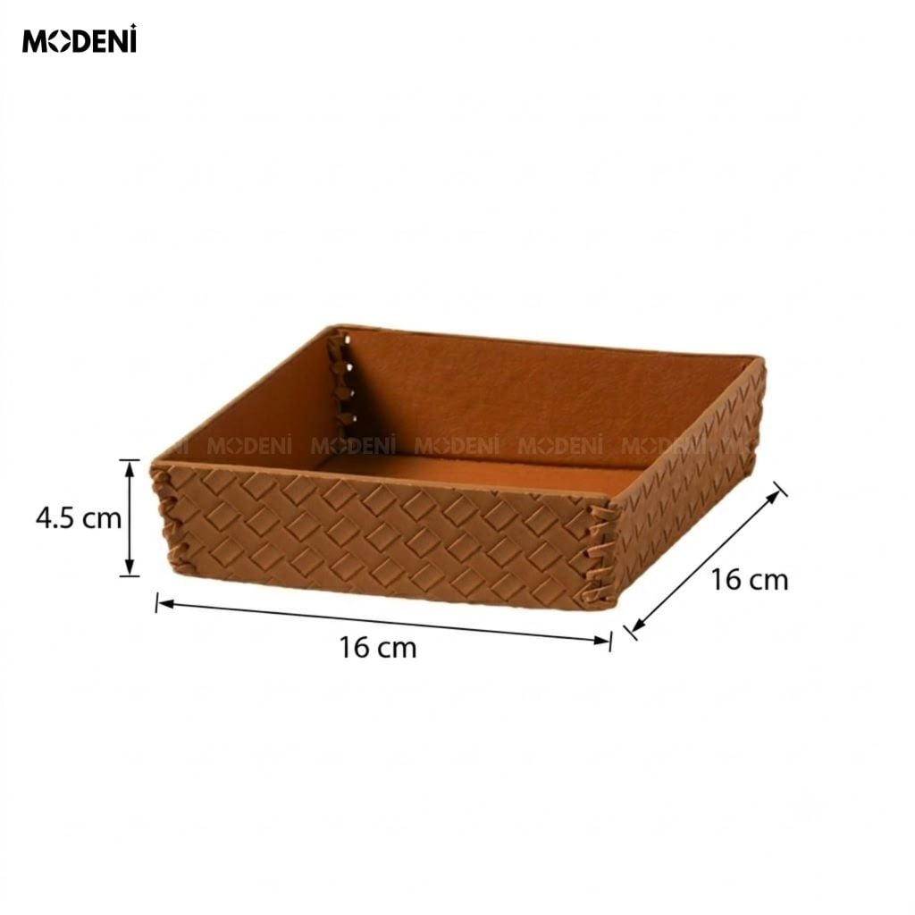 Khay Để Bàn Da Cesto Nâu Đẩt Da PU Họa Tiết Caro Nổi Dễ Dàng Lau Chùi Cho Không Gian Hiện Đại