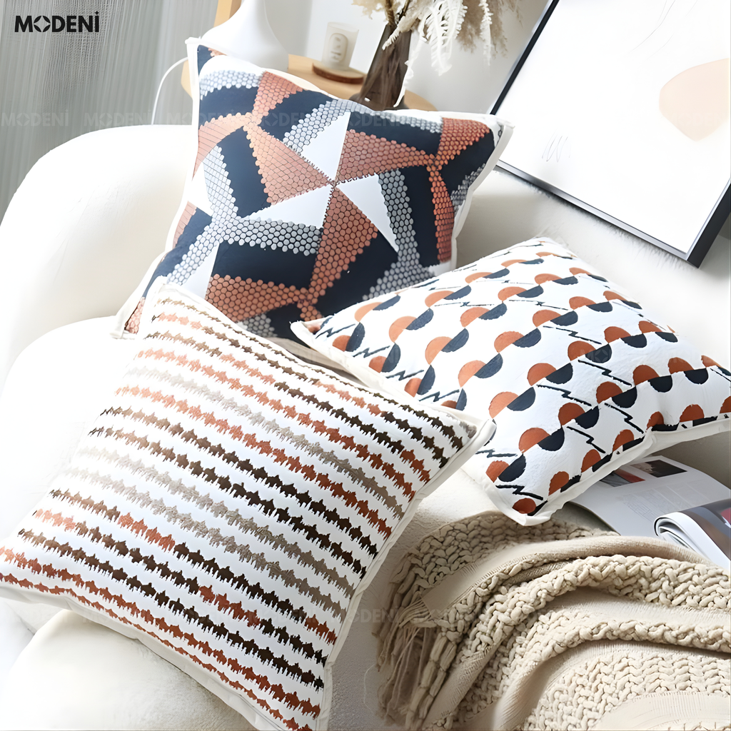 Vỏ Gối Sofa Flow – Vải Chenille Họa Tiết Zigzag May Nổi Tối Giản