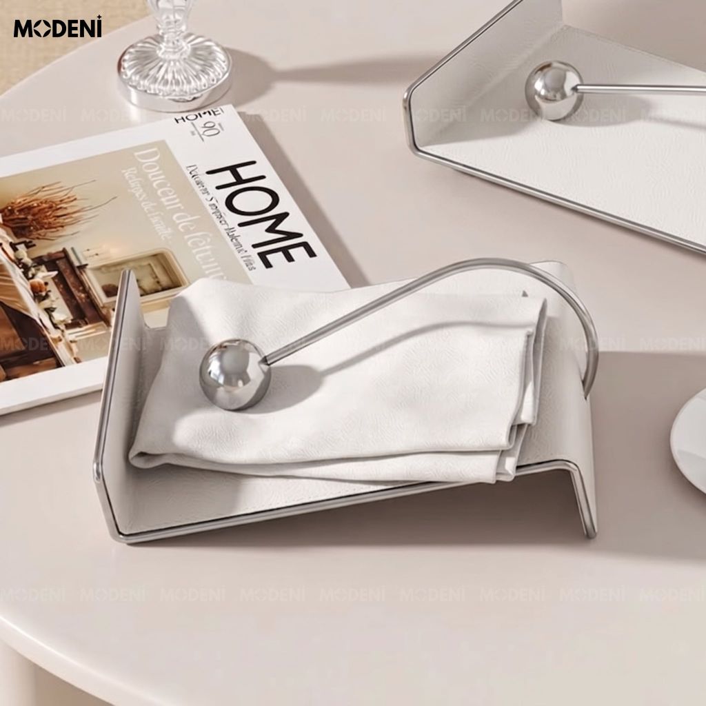 Chặn Giấy Ăn Để Bàn Silk Bọc Da Phối Hợp Kim Trắng Bạc Modern Luxury