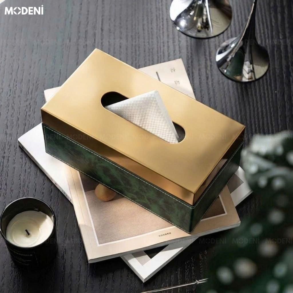 Hộp Khăn Giấy Linny Da Vân Marble Xanh Đậm Phối Nắp Kim Loại Modern Classic Cho Bàn Ăn Và Phòng Ngủ