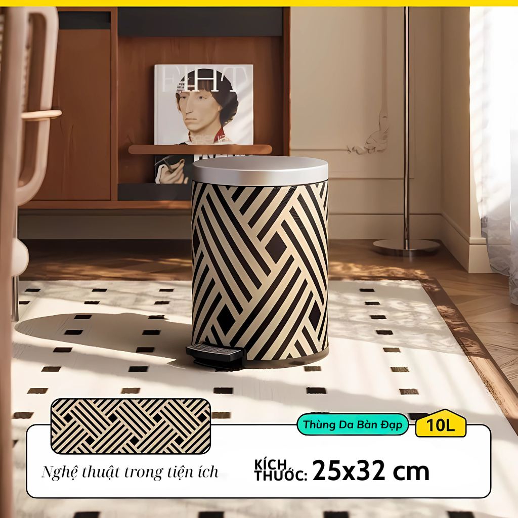 Thùng rác Geometric da cao cấp khung thép bền vững phong cách Indochine cho không gian trung tâm thư giãn ấn tượng