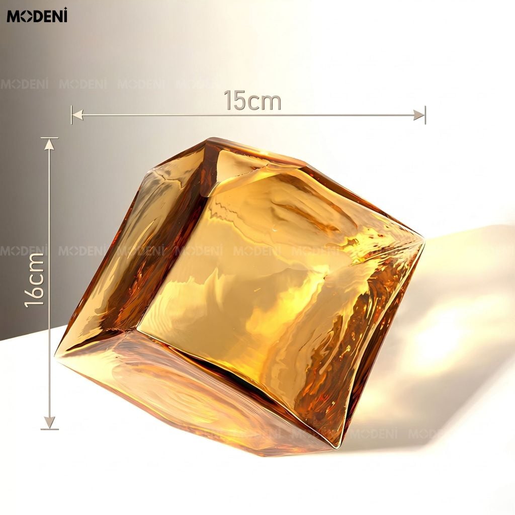 Bình Hoa Geometry Thủy Tinh Khối Đa Giác Nâu Hổ Phách Phong Cách Đương Đại