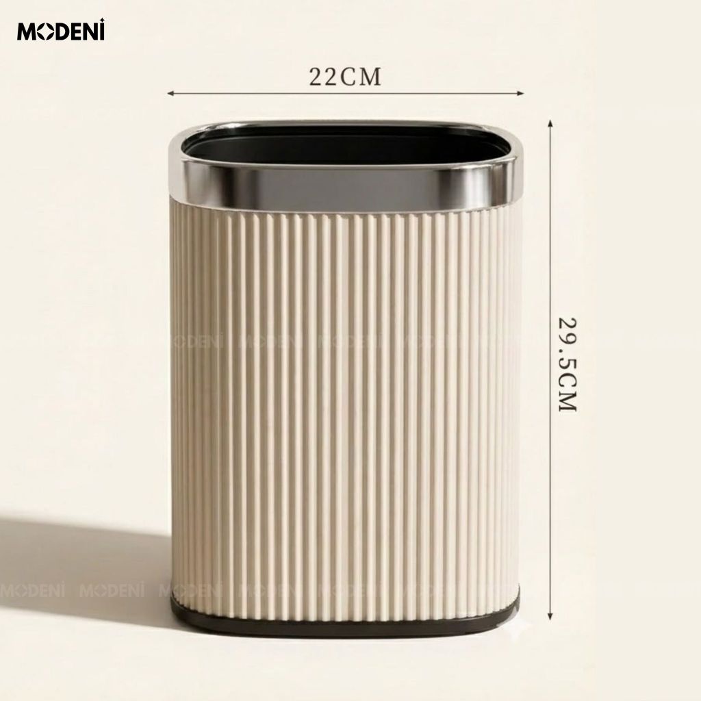 Thùng Rác Kael Khung Kim Loại Bọc Da PU Tinh Tế Đương Đại Viền Bạc Sáng Bóng Cho Văn Phòng Hiện Đại