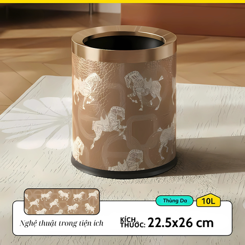  Thùng Rác Cao Cấp Equus Họa Tiết Ngựa Chạy – Thùng Rác Da Cao Cấp Sang Trọng – Dung Tích 10L Phù Hợp Phòng Khách, Văn Phòng, Khách Sạn 