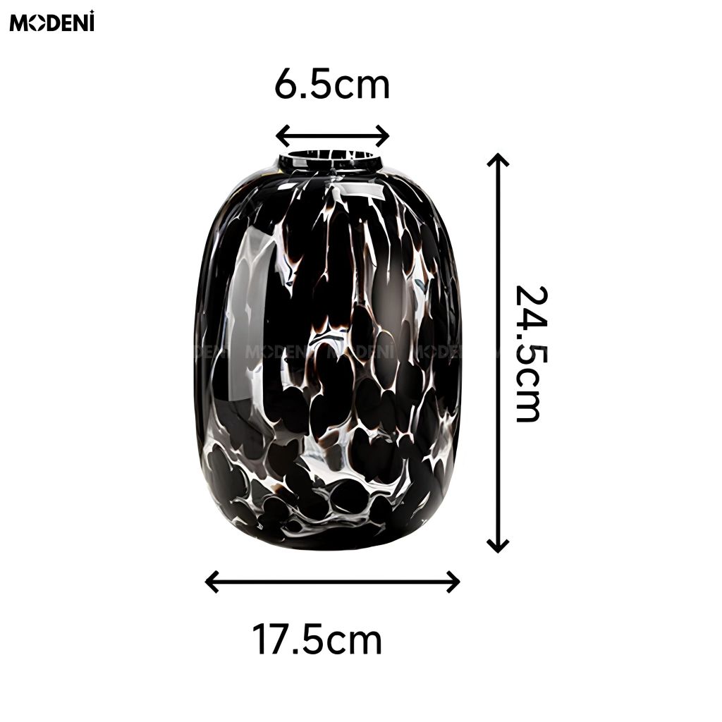 Bình Hoa Magma Thủy Tinh Vân Đá Marble Đen Khói Phong Cách Nghệ Thuật Bắc Âu