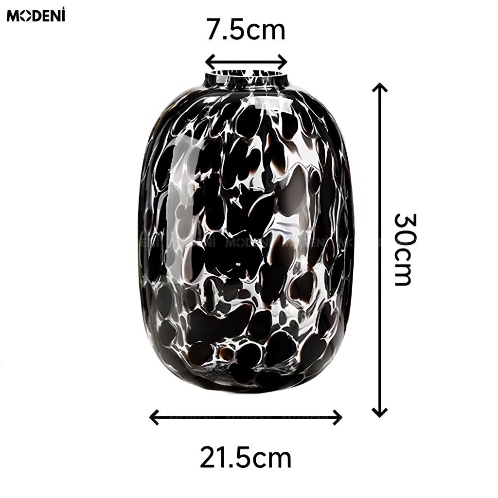 Bình Hoa Magma Thủy Tinh Vân Đá Marble Đen Khói Phong Cách Nghệ Thuật Bắc Âu