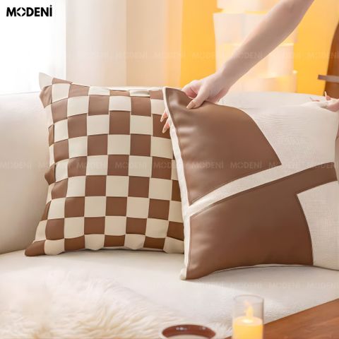  Vỏ Gối Sofa Lattel – Da Microfiber Ô Vuông Đan Tay Thủ Công Vintage 