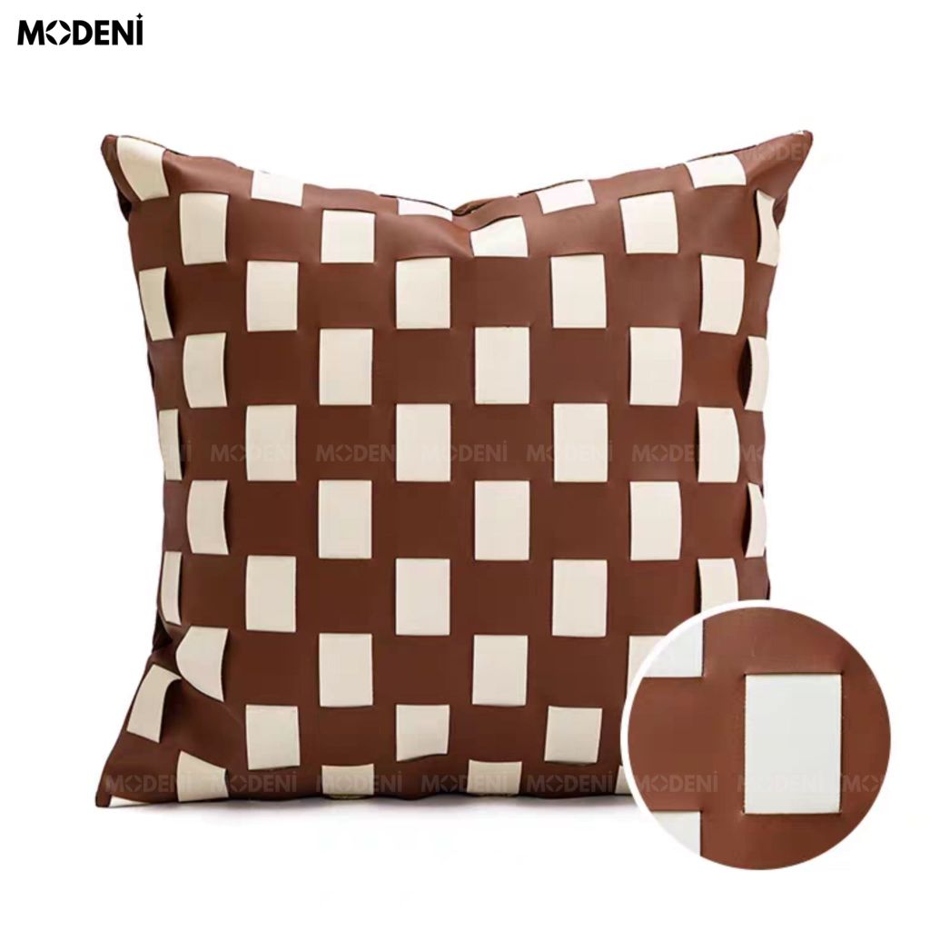 Vỏ Gối Sofa Lattel – Da Microfiber Ô Vuông Đan Tay Thủ Công Vintage
