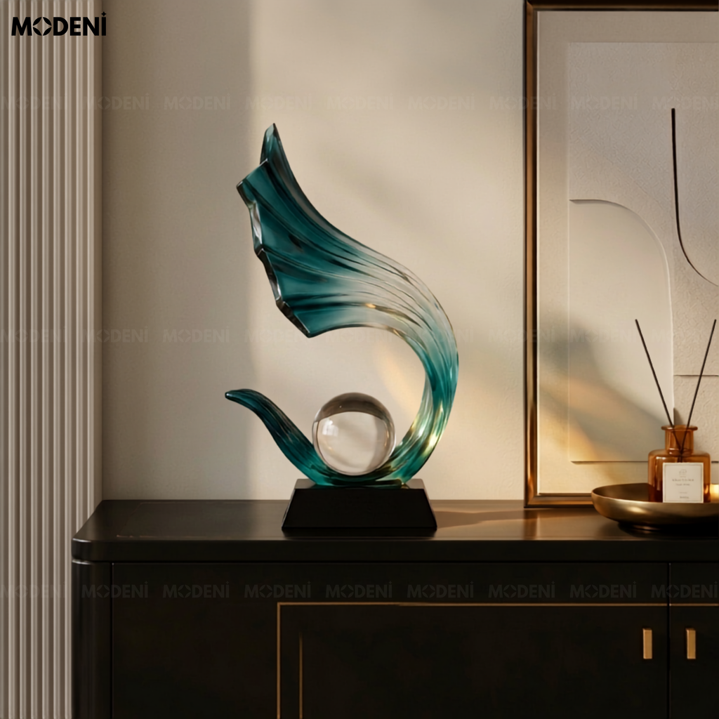 Tượng Trang Trí Celestial Tròn Blue – Polyester Resin cao cấp, điểm nhấn nghệ thuật cho bàn làm việc/kệ tủ hiện đại