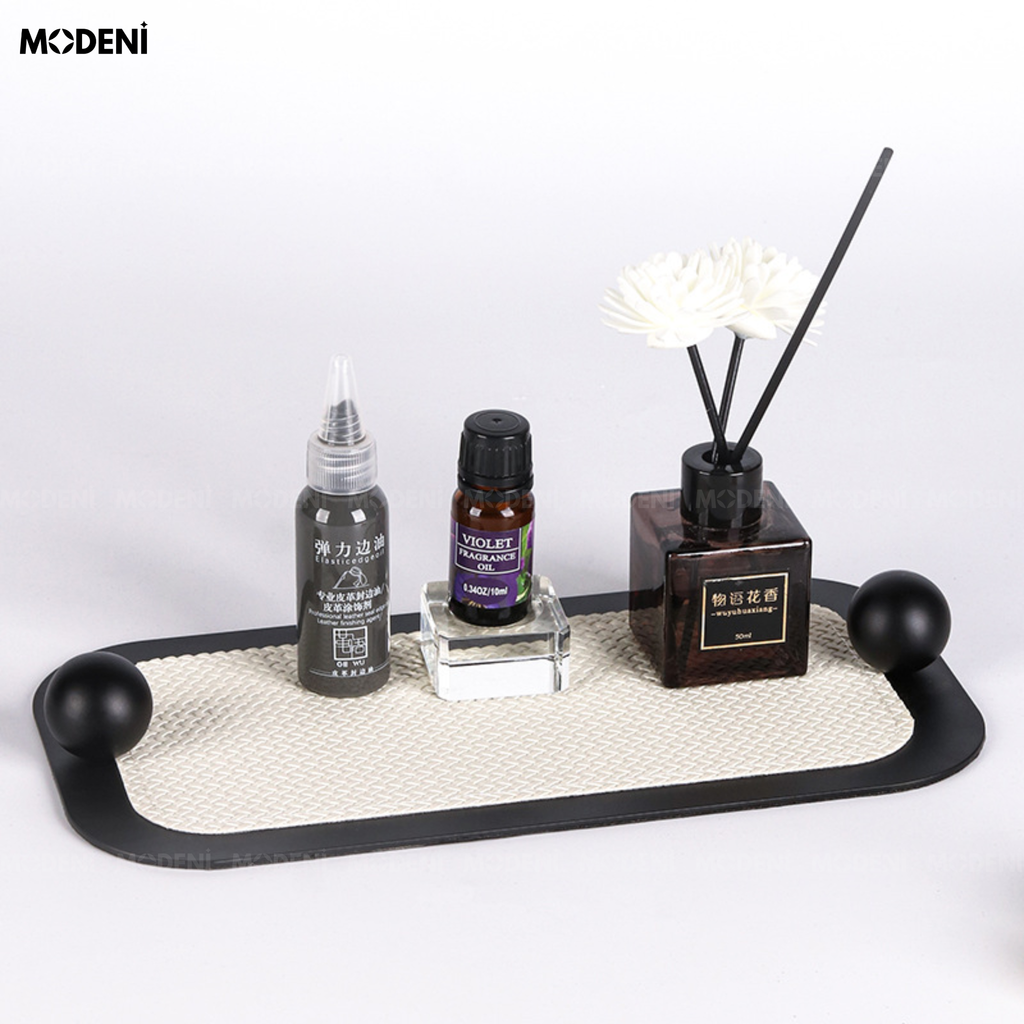 Khay Trang Trí Obsidian Thép Không Gỉ Nhám Mờ Phối Lưới Mây Trắng Đen Phong Cách Modern Luxury
