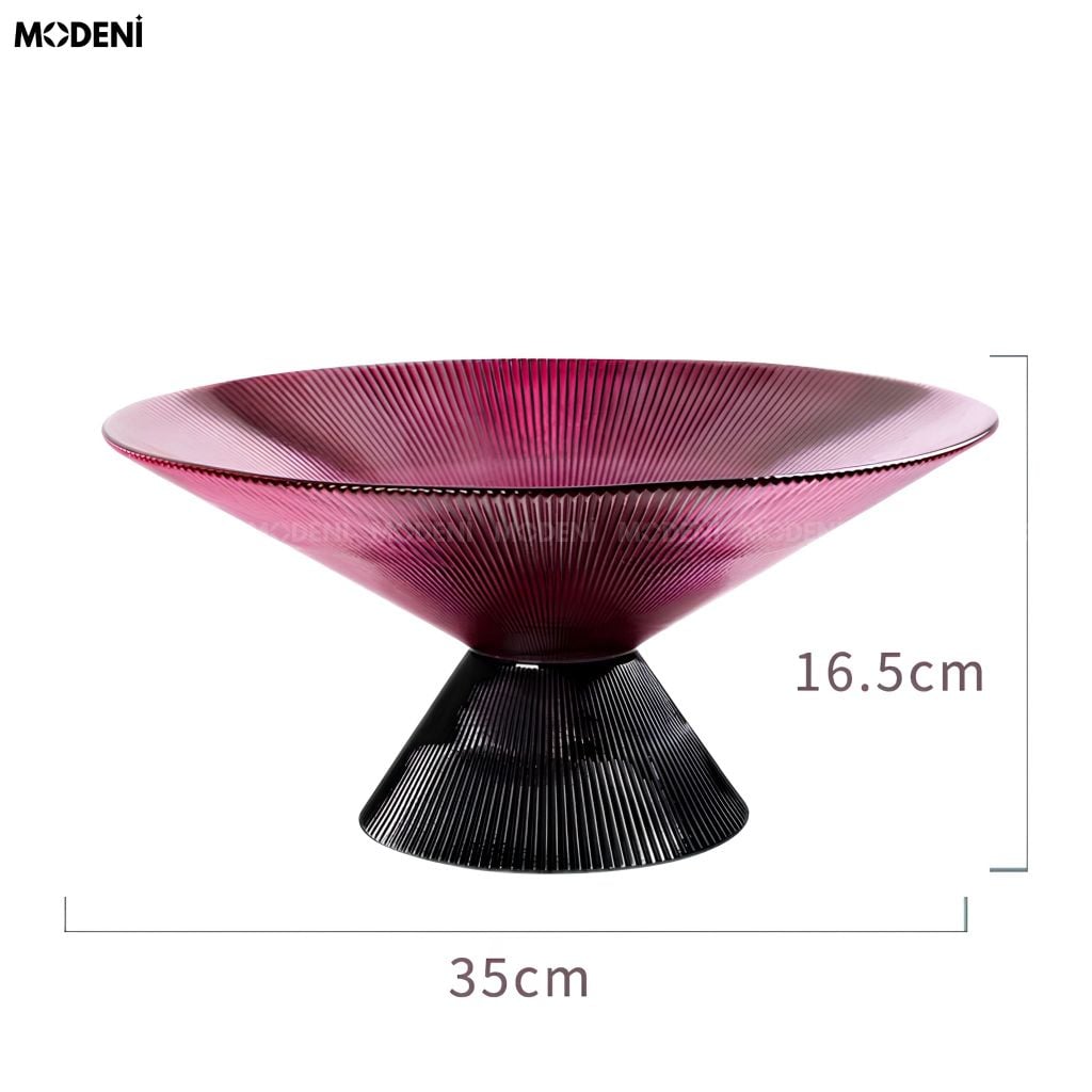 Tô Trái Cây Amethyst Thủy Tinh Sọc Gân Đế Kim Loại Tím Thạch Anh Phong Cách Quý Phái