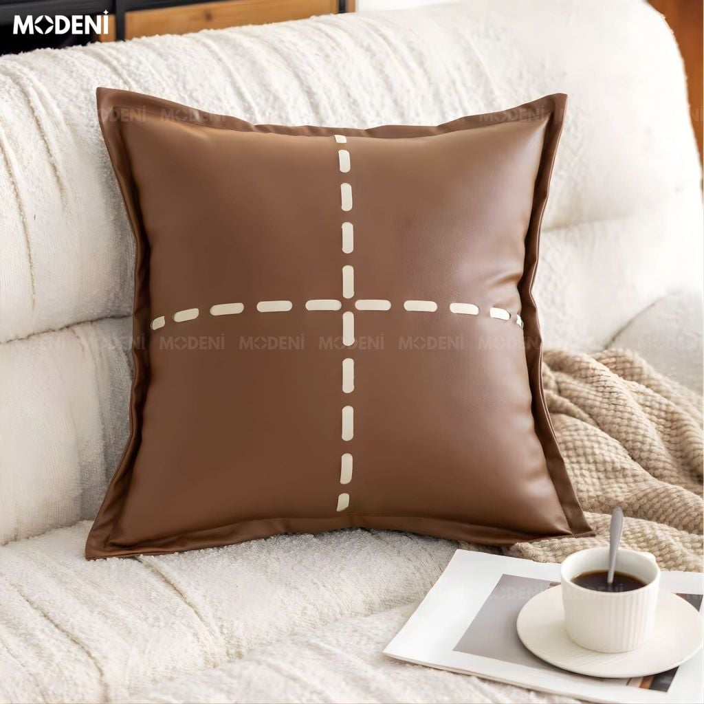 Vỏ Gối Sofa Halter – Da Microfiber Thiết Kế Chỉ Nổi May Bo Viền Luxury