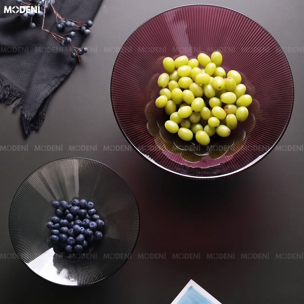 Tô Trái Cây Amethyst Thủy Tinh Sọc Gân Đế Kim Loại Tím Thạch Anh Phong Cách Quý Phái