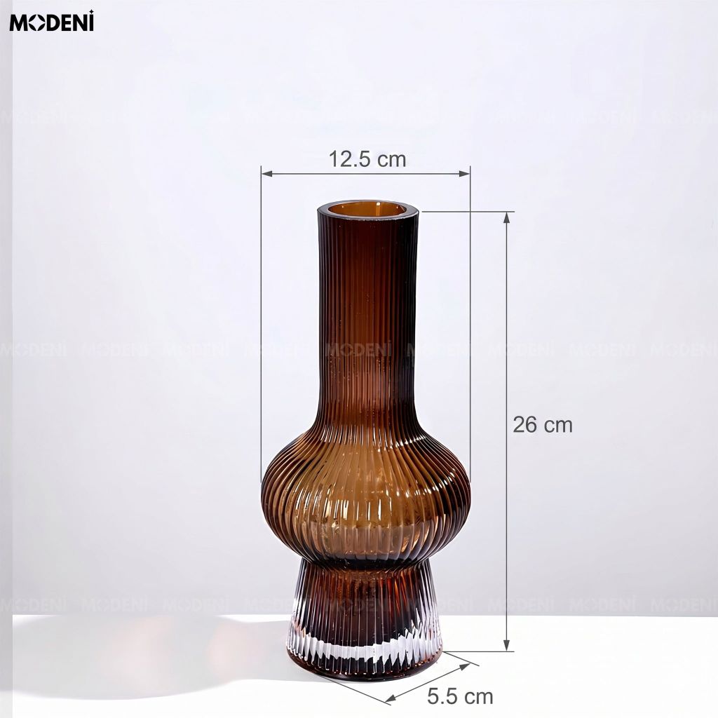 Bình Hoa Calla Thủy Tinh Sọc Gân Dọc Nâu Hổ Phách Phong Cách Ý Đương Đại