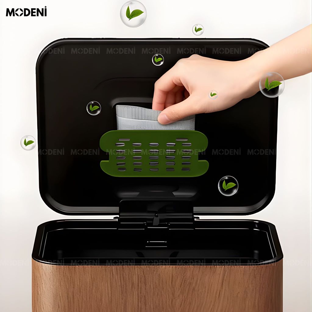 Thùng rác Gallop Brown da cao cấp phối inox phong cách đơn giản cho không gian trung tâm sang trọng tinh tế
