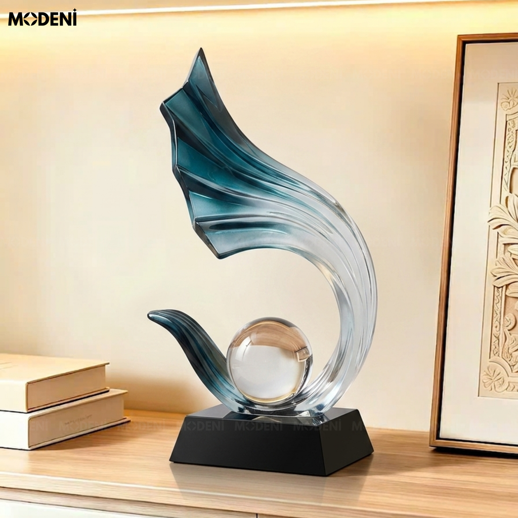 Tượng Trang Trí Celestial Tròn Blue – Polyester Resin cao cấp, điểm nhấn nghệ thuật cho bàn làm việc/kệ tủ hiện đại