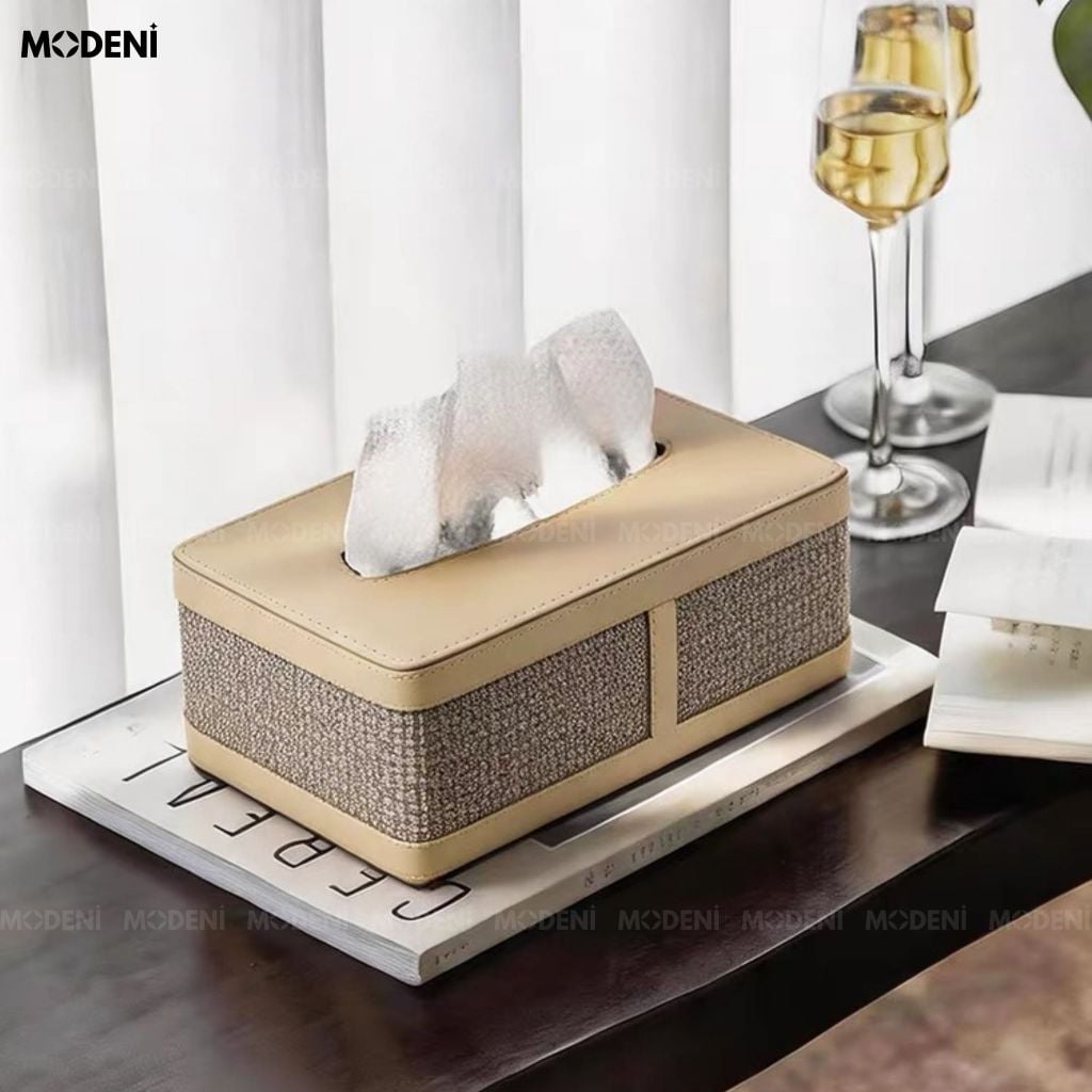 Hộp Đựng Giấy Ăn Cortina Da PU Phong Cách Vintage Hoài Cổ Rút Giấy Mượt Mà Decor Bàn Làm Việc