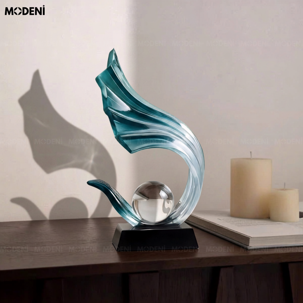 Tượng Trang Trí Celestial Tròn Blue – Polyester Resin cao cấp, điểm nhấn nghệ thuật cho bàn làm việc/kệ tủ hiện đại