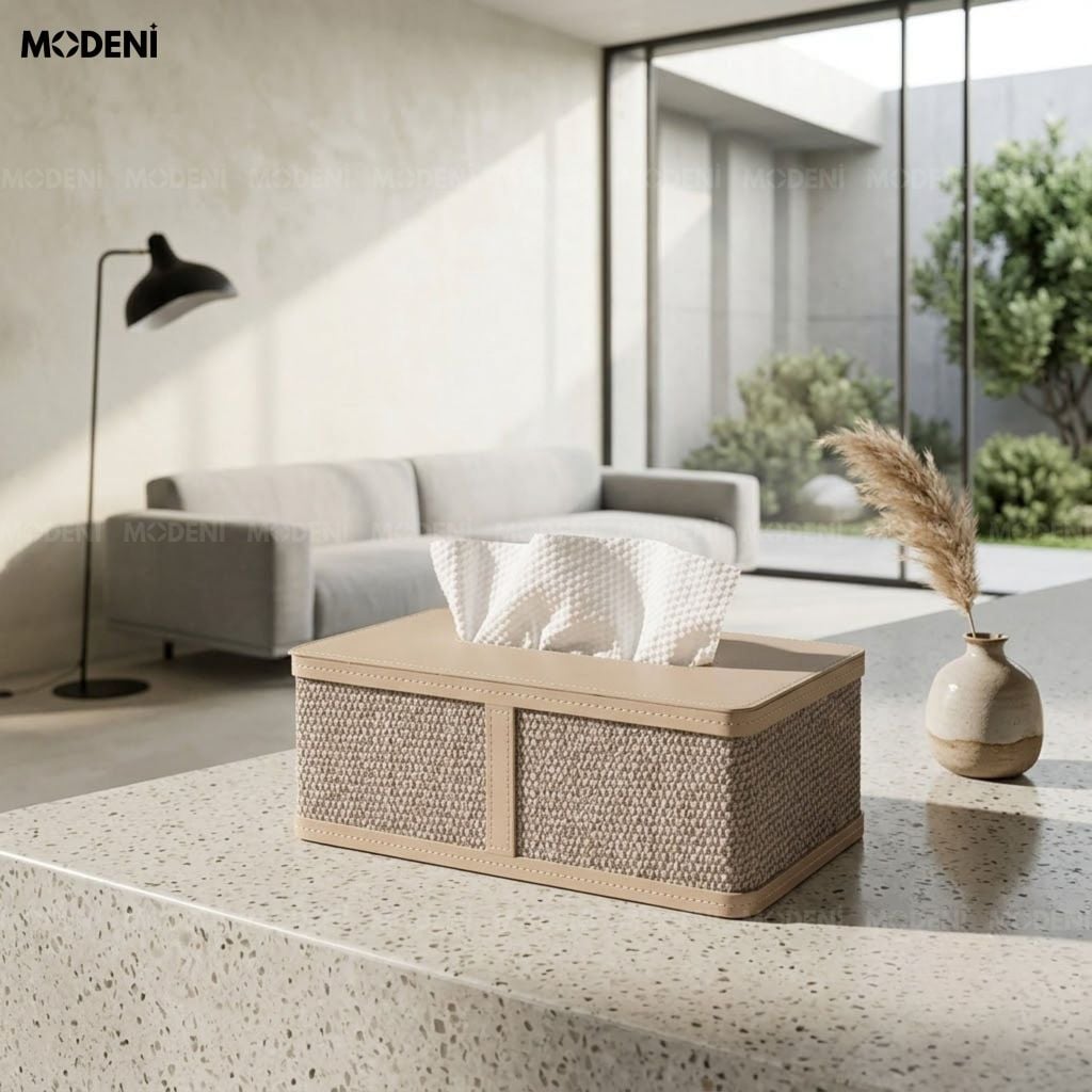 Hộp Đựng Giấy Ăn Cortina Da PU Phong Cách Vintage Hoài Cổ Rút Giấy Mượt Mà Decor Bàn Làm Việc