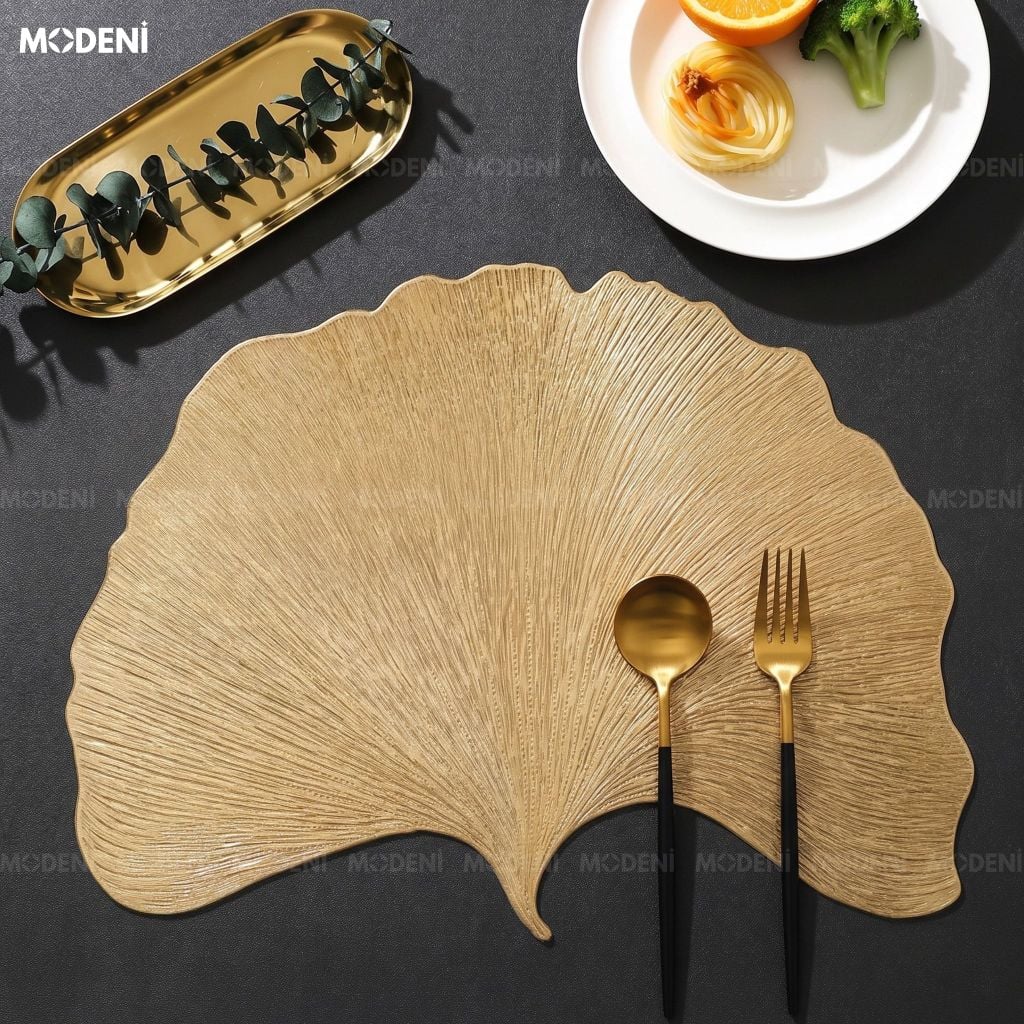 Tấm Lót Bàn Ăn Biloba Placemat PVC Hình Lá Bạch Quả Cách Nhiệt Chống Thấm Cho Bàn Tiệc