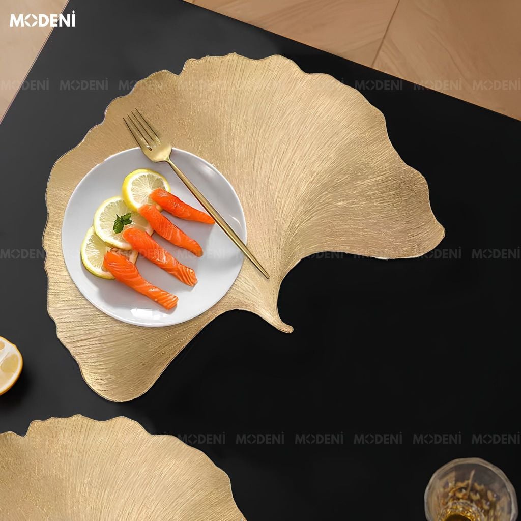 Tấm Lót Bàn Ăn Biloba Placemat PVC Hình Lá Bạch Quả Cách Nhiệt Chống Thấm Cho Bàn Tiệc