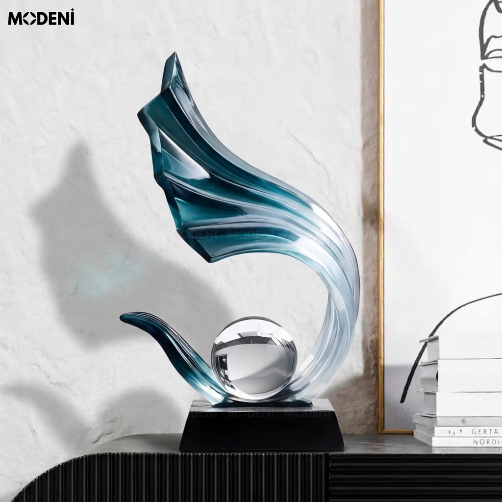 Tượng Trang Trí Celestial Tròn Blue – Polyester Resin cao cấp, điểm nhấn nghệ thuật cho bàn làm việc/kệ tủ hiện đại
