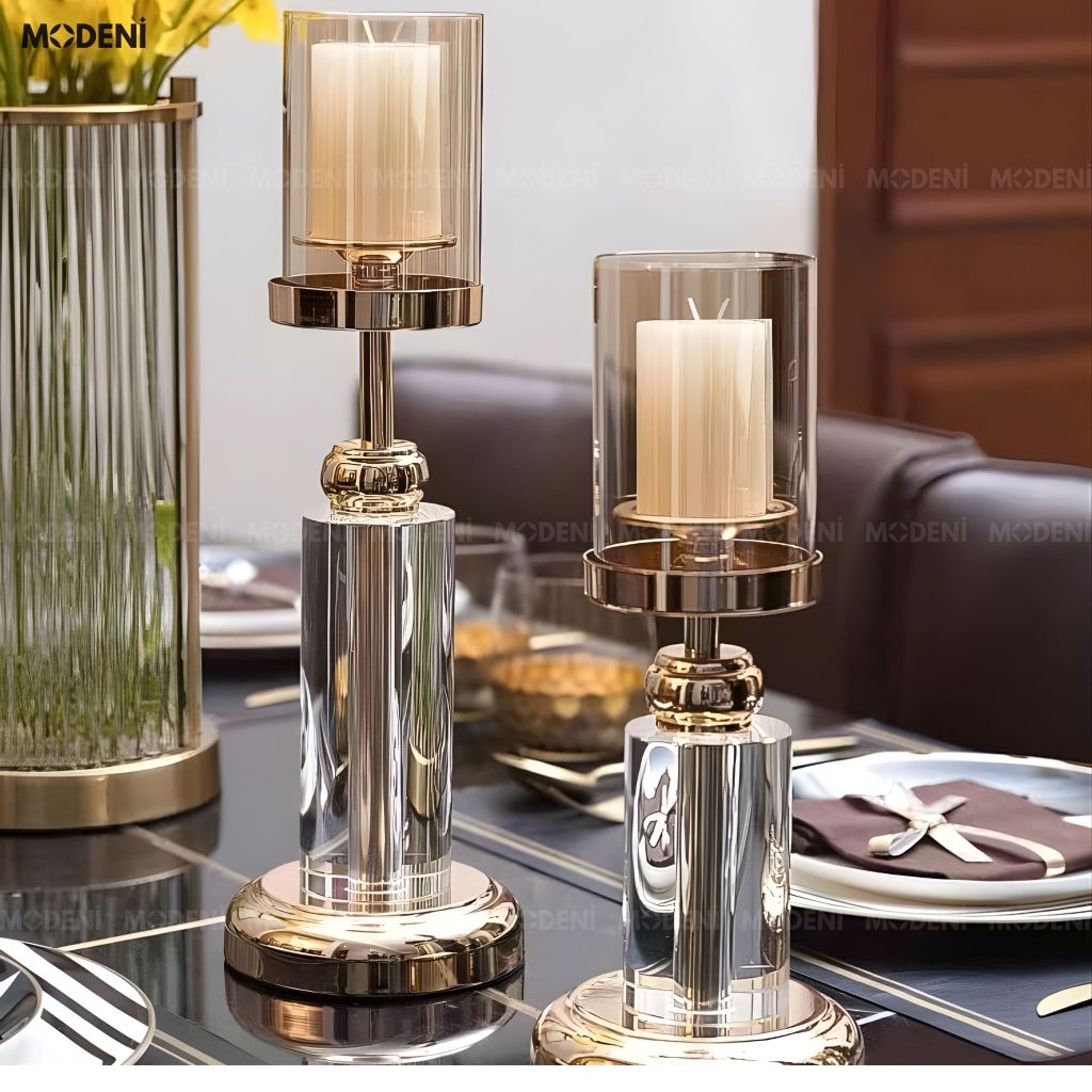 Set Chân Nến Pha Lê Oriona – Chân Nến Decor Sang Trọng – Tán Sáng Ánh Nến Tinh Tế – Phù Hợp Phòng Khách, Bàn Console & Không Gian Tiệc