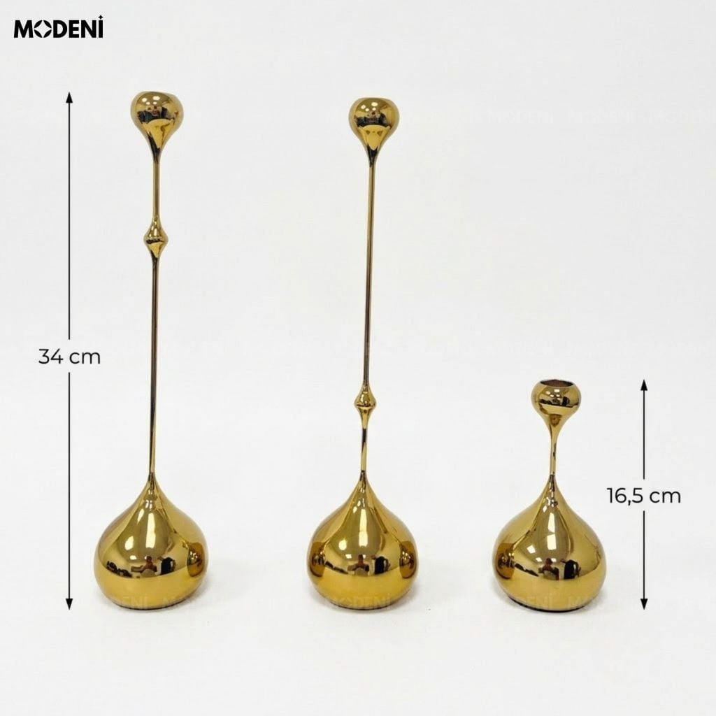 Set 3 Chân Nến Kim Loại Yusla Gold – Chân Nến Trang Trí Cao Cấp – Tôn Vẻ Đẹp Không Gian Hiện Đại – Decor Phòng Khách & Bàn Sofa