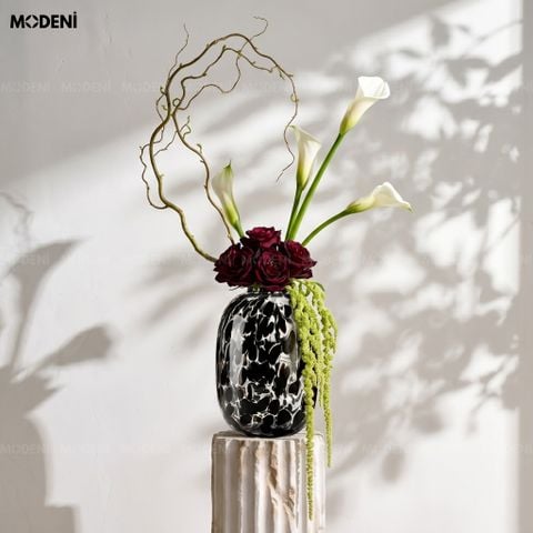  Bình Hoa Magma Thủy Tinh Vân Đá Marble Đen Khói Phong Cách Nghệ Thuật Bắc Âu 