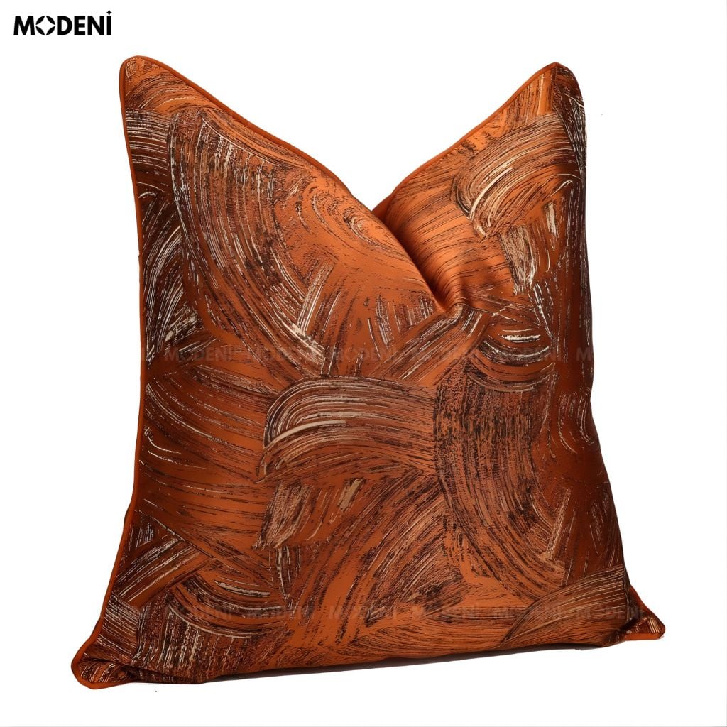 Vỏ Gối Sofa Noirline – Vải Jacquard Phối Nhung Thiết Kế Brushstroke May Ẩn Hiện Đại