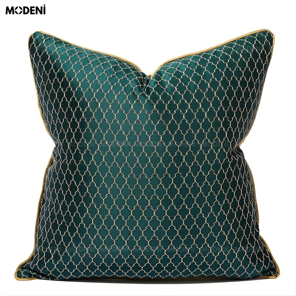 Vỏ Gối Sofa Maze – Vải Nhung Thêu Lưới Vàng Phong Cách Địa Trung Hải