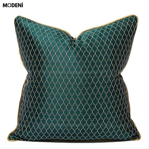  Vỏ Gối Sofa Maze – Vải Nhung Thêu Lưới Vàng Phong Cách Địa Trung Hải 
