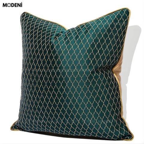  Vỏ Gối Sofa Maze – Vải Nhung Thêu Lưới Vàng Phong Cách Địa Trung Hải 