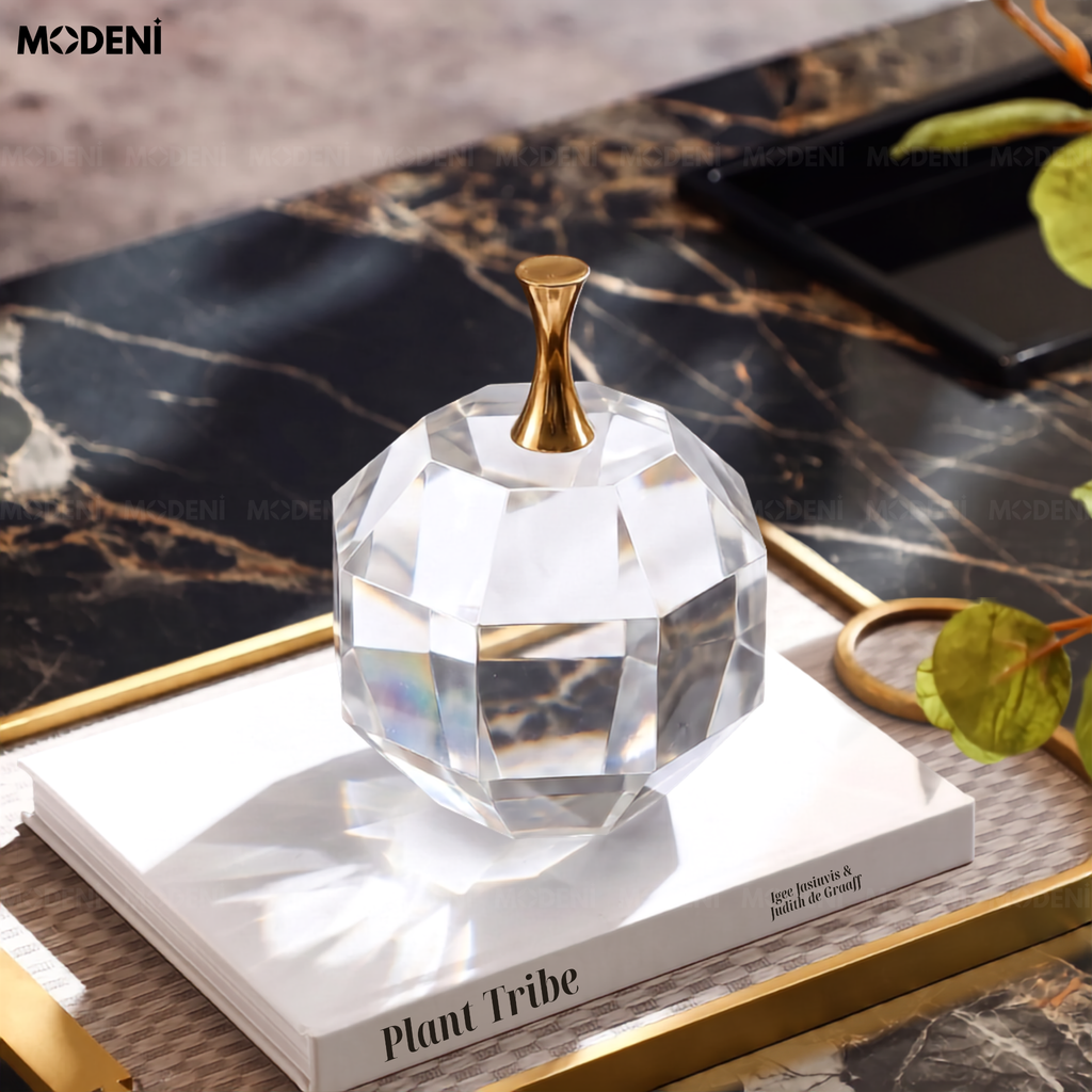 Tượng Trang Trí Sola Trái Táo Pha Lê – Thiết Kế Cắt Giác Trong Suốt – Decor Tối Giản Hiện Đại Cho Kệ Tủ, Bàn Làm Việc & Quà Tặng Sang Trọng