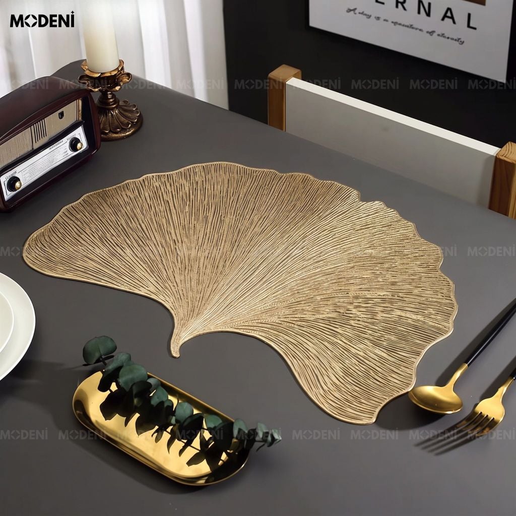 Tấm Lót Bàn Ăn Biloba Placemat PVC Hình Lá Bạch Quả Cách Nhiệt Chống Thấm Cho Bàn Tiệc