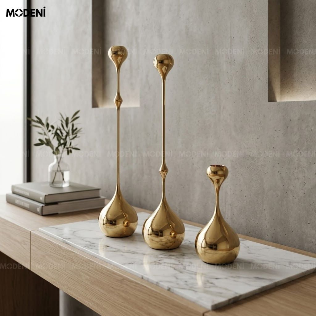 Set 3 Chân Nến Kim Loại Yusla Gold – Chân Nến Trang Trí Cao Cấp – Tôn Vẻ Đẹp Không Gian Hiện Đại – Decor Phòng Khách & Bàn Sofa