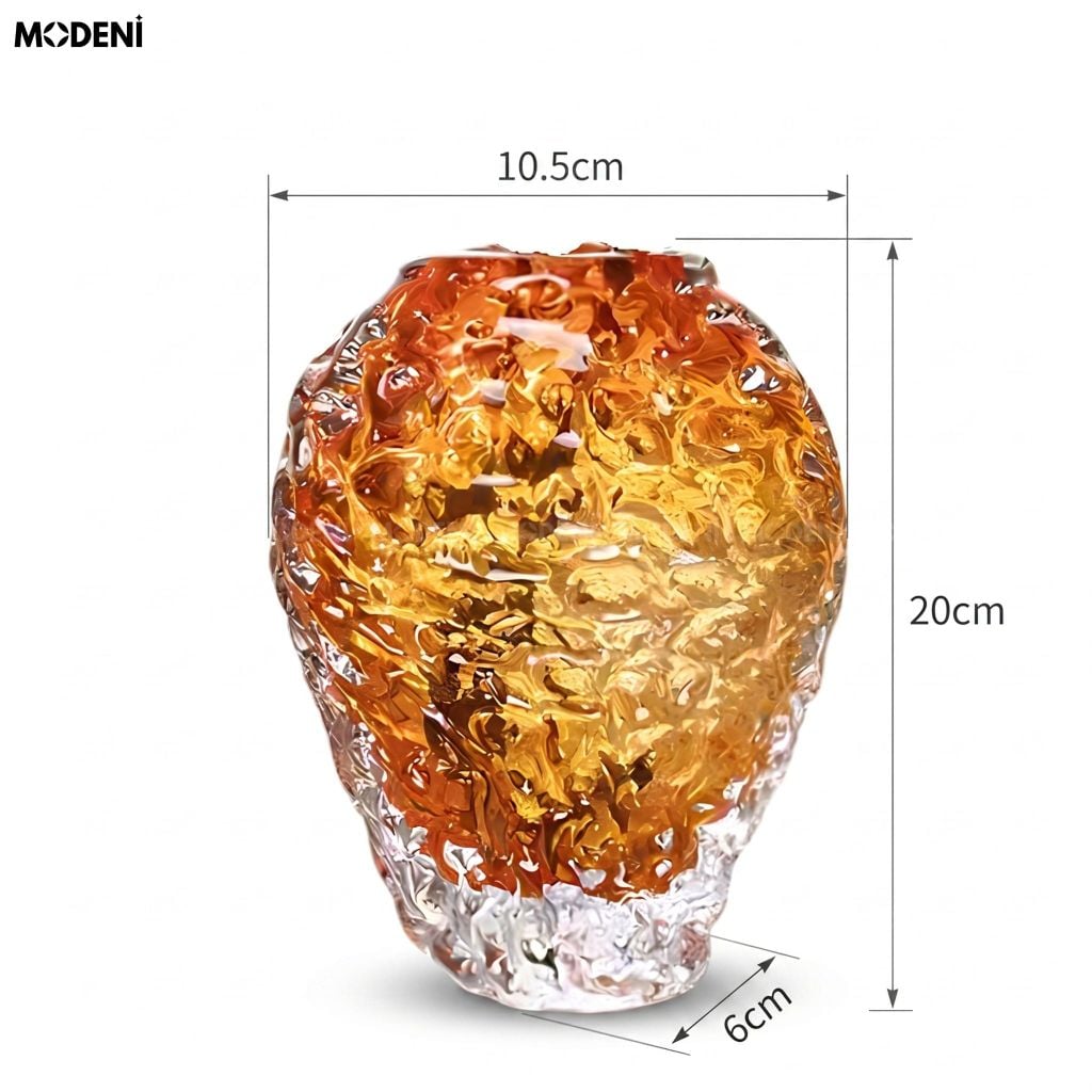 Bình Hoa Etna Thủy Tinh Sần Chân Bọt Đá Cam Hổ Phách Phong Cách Bắc Âu