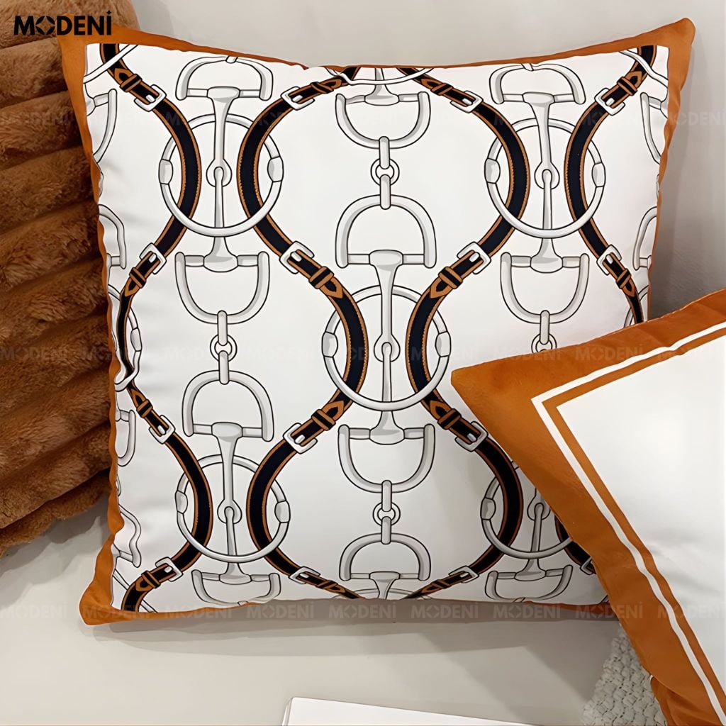 Vỏ Gối Sofa Arcline – Vải Nhung Bóng Móc Khoen Kim Loại Jacquard Satin May Khóa Ẩn Hiện Đại